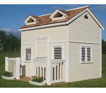 Painted playhouse with loft and front porch